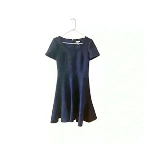 Rebecca Taylor Womens Back Zip Cap Sleeve Crew Neck Skater Dress Navy Blue 4.